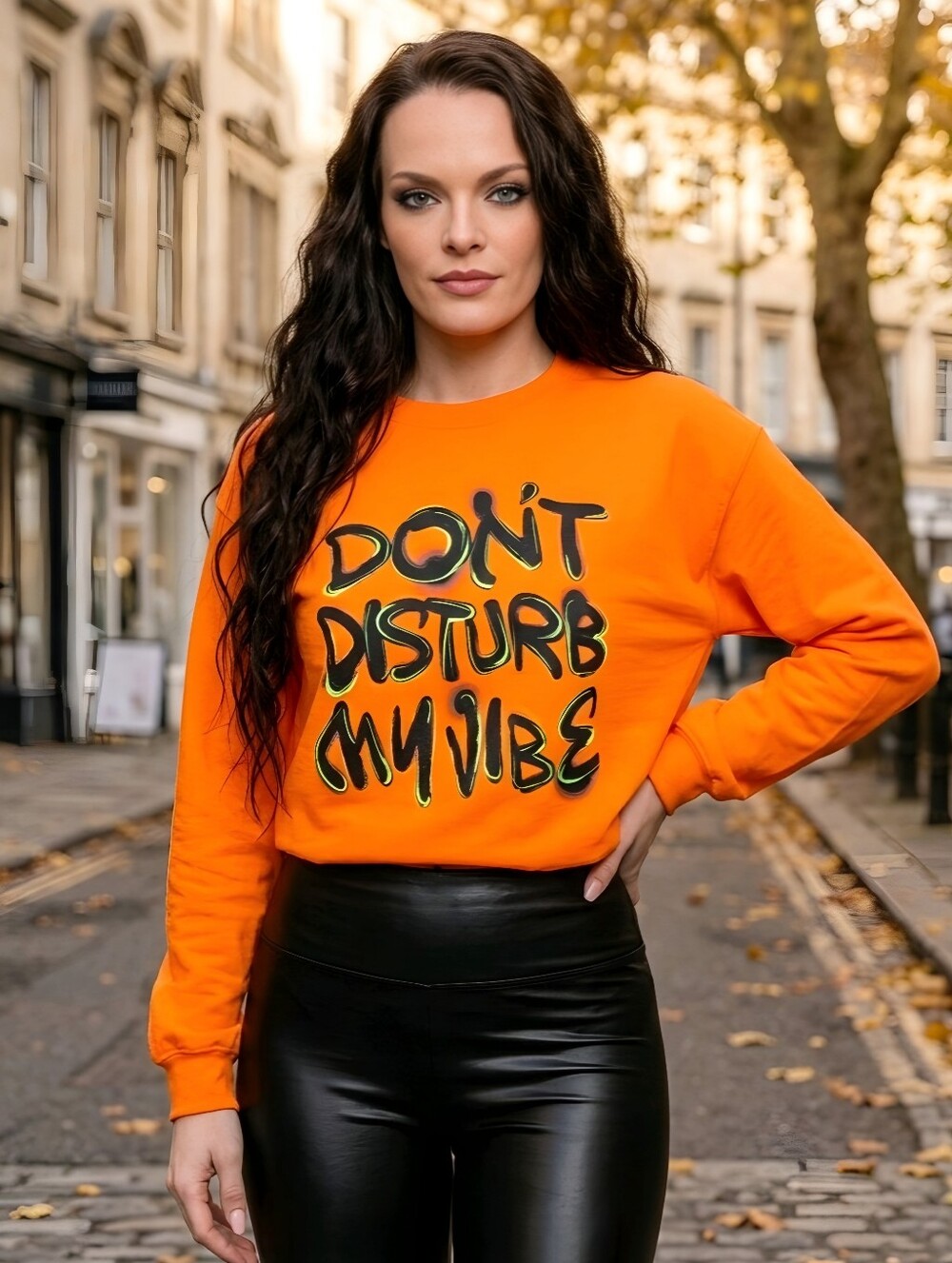 Fashion Nova ✦ Graphic Tunic Tee ✦ Orange Long Sleeve Crew Neck Stretch Cotton S